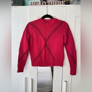 Banana Republic Sweater Womens Size XS Bright Pink Cropped Crew Neck Win…